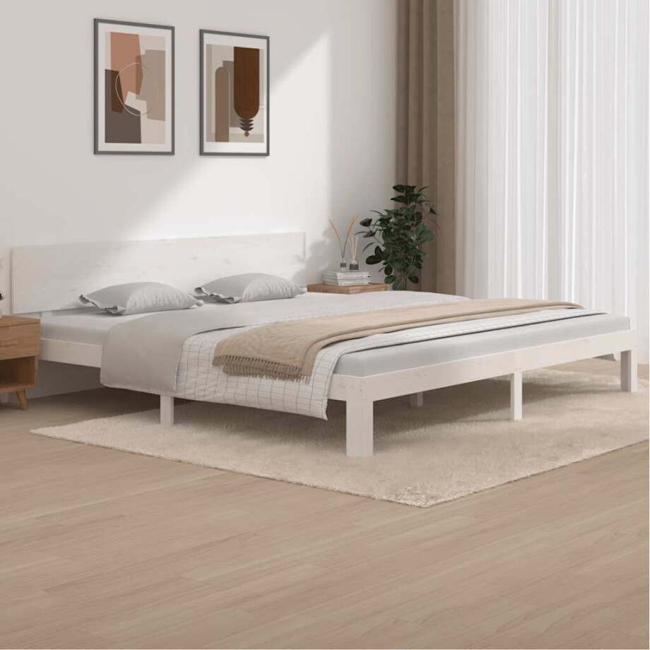 vidaXL Bedframe massief grenenhout wit 200x200 cm afbeelding 1