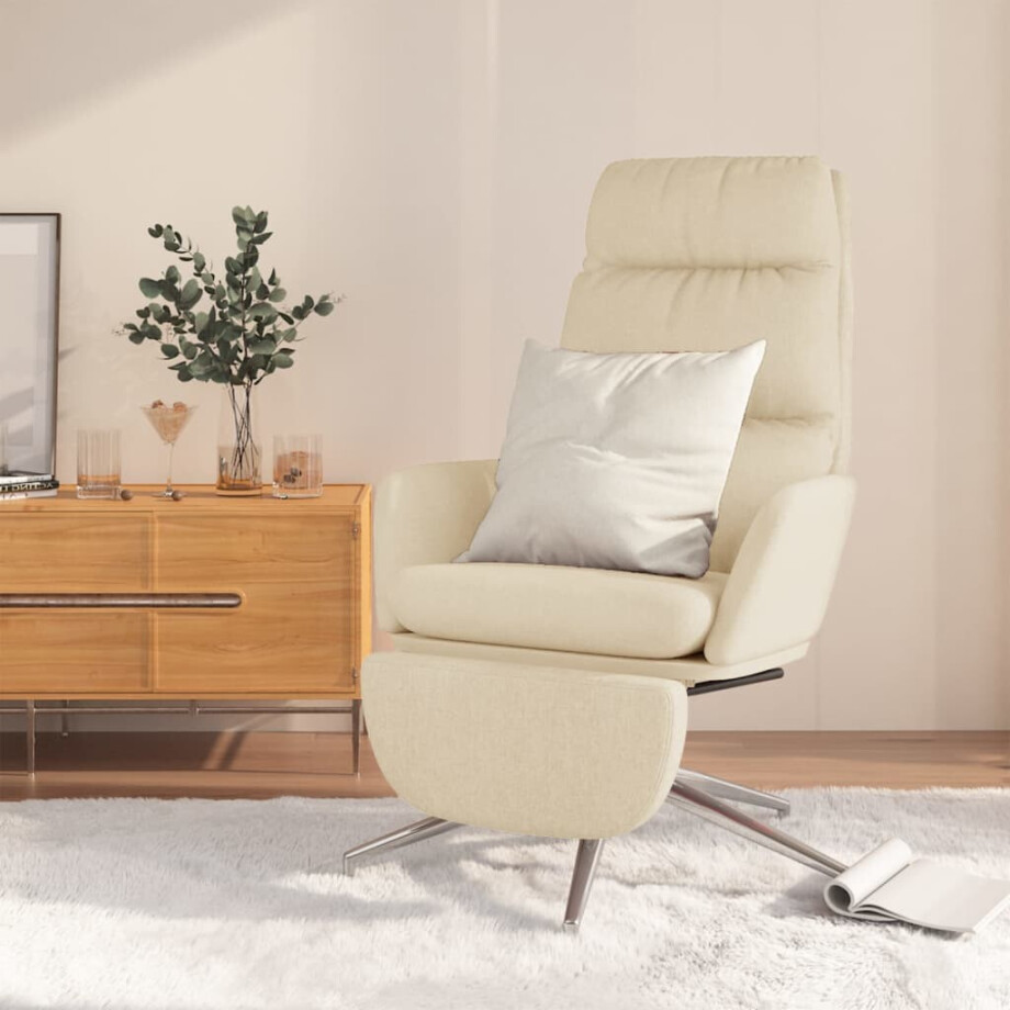 vidaXL Relaxstoel met voetensteun stof crèmekleurig afbeelding 1