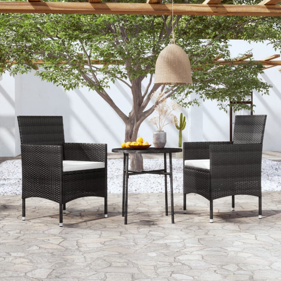 vidaXL 3-delige Tuinset poly rattan zwart afbeelding 1