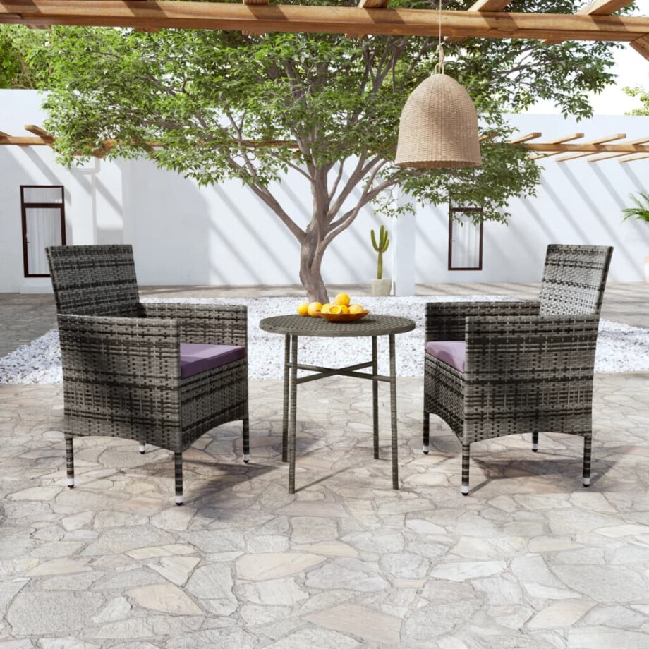 vidaXL 3-delige Tuinset poly rattan grijs afbeelding 1