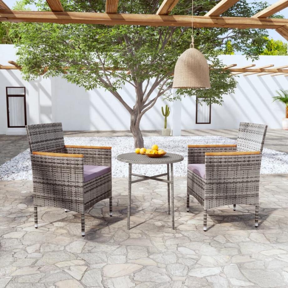 vidaXL 3-delige Tuinset poly rattan grijs vidaXL 3-delige Tuinset poly rattan grijs afbeelding 1
