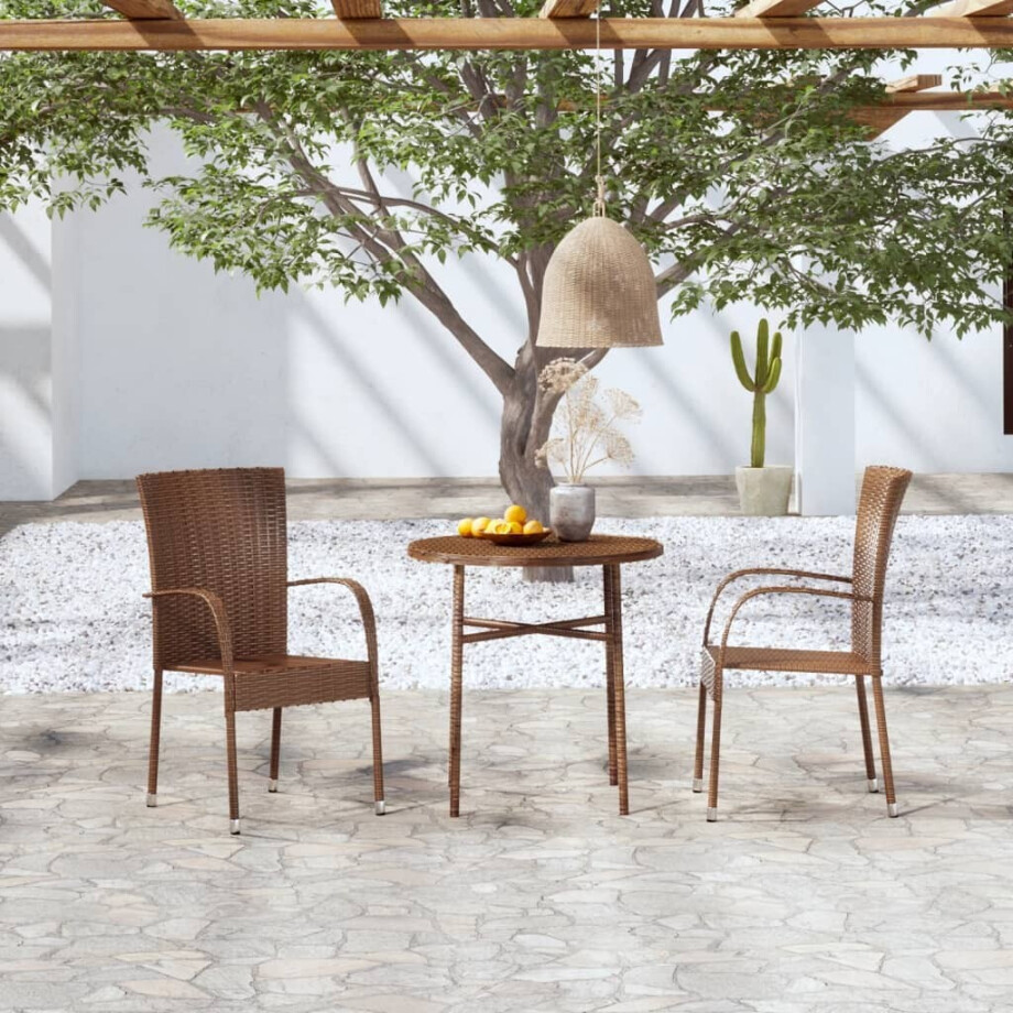 vidaXL 3-delige Tuinset poly rattan bruin afbeelding 1