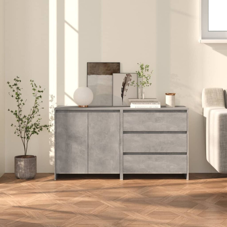 vidaXL 2 st Dressoirs bewerkt hout betongrijs afbeelding 1