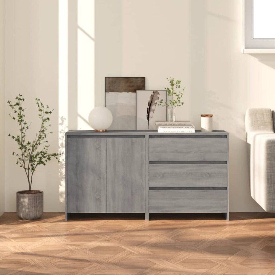 vidaXL 2 st Dressoirs bewerkt hout grijs sonoma eikenkleurig vidaXL 2 st Dressoirs bewerkt hout grijs sonoma eikenkleurig afbeelding 1