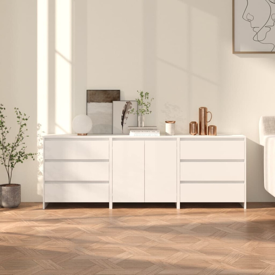 vidaXL 3 st Dressoirs bewerkt hout wit afbeelding 1