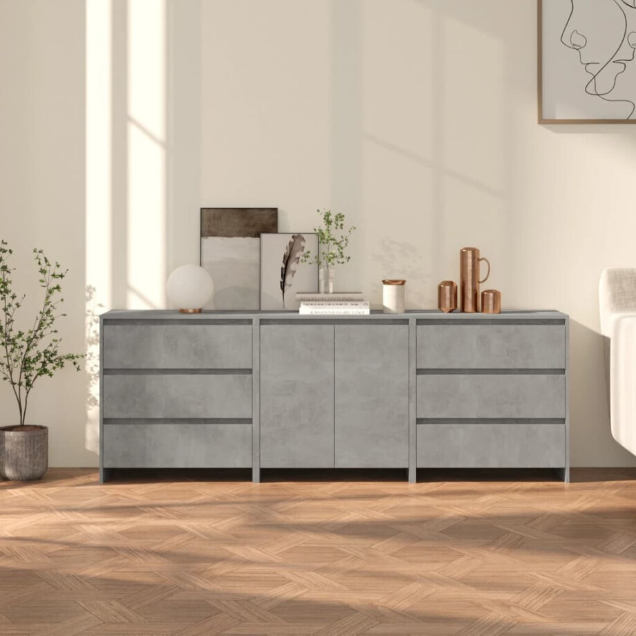 vidaXL 3 st Dressoirs bewerkt hout betongrijs afbeelding 1