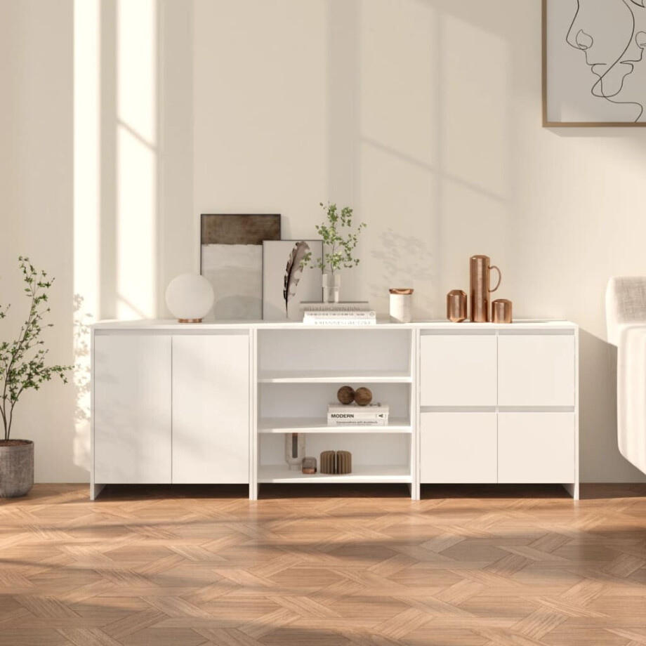 vidaXL 3098073 3 st. Dressoirs bewerkt hout wit (809737+809755+809764) afbeelding 1
