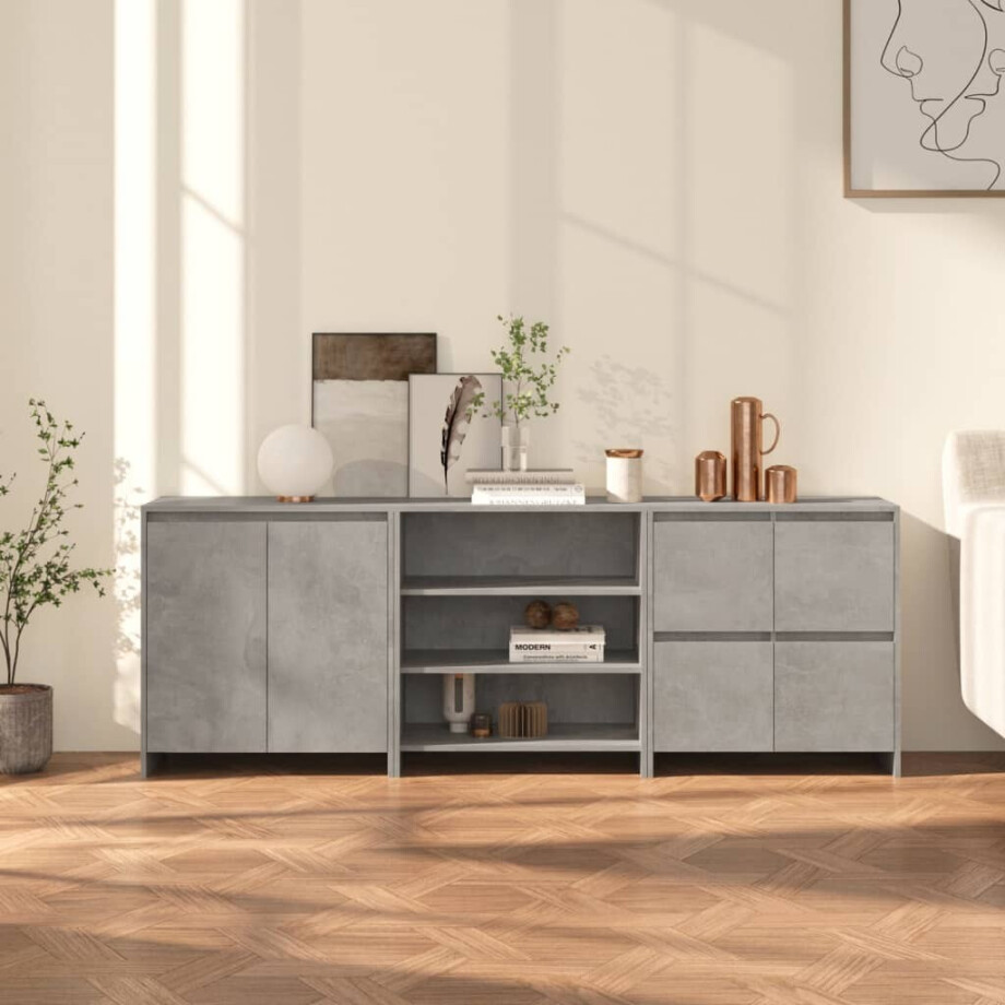 vidaXL 3 st Dressoirs bewerkt hout betongrijs afbeelding 1