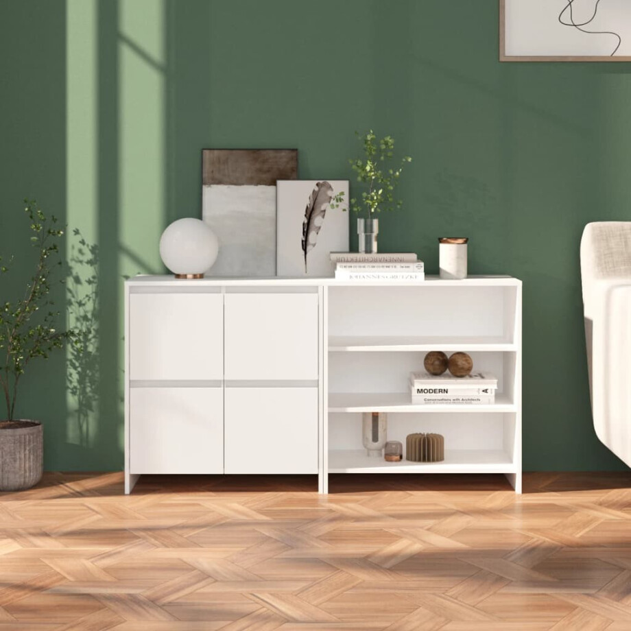 vidaXL 2 st Dressoirs bewerkt hout wit afbeelding 1