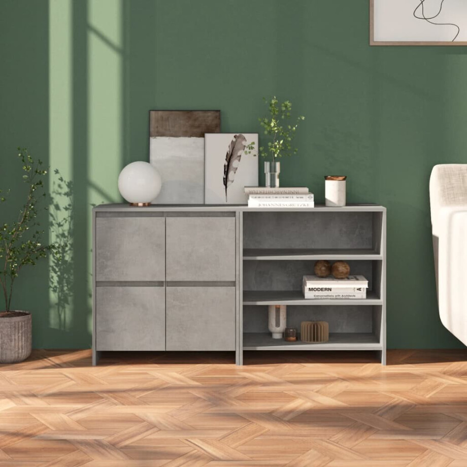 vidaXL 2 st Dressoirs bewerkt hout betongrijs afbeelding 1