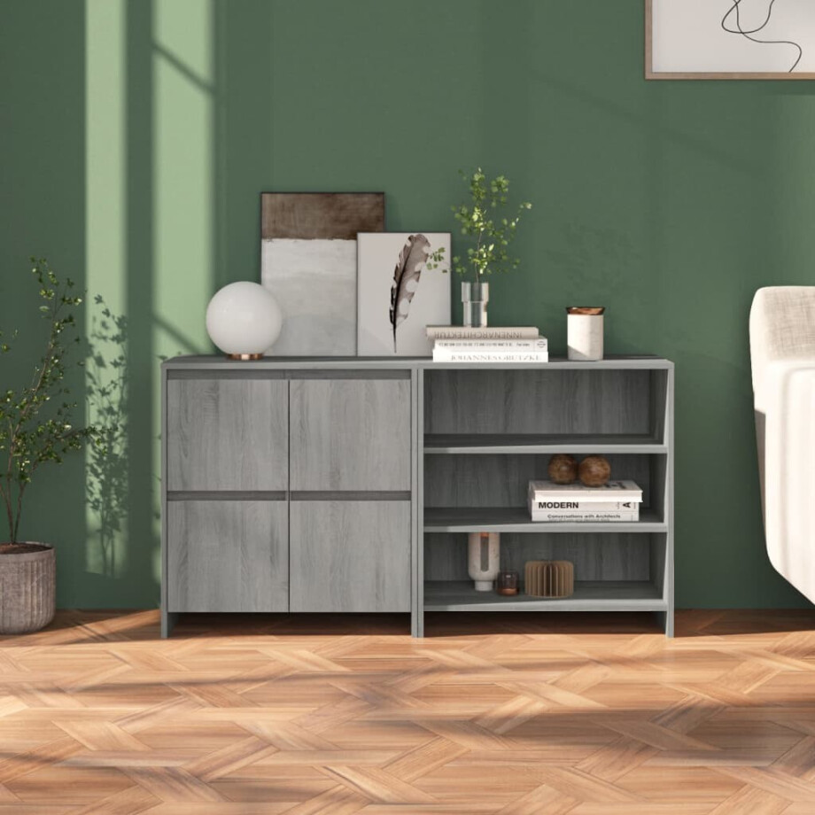 vidaXL 2 st Dressoirs bewerkt hout grijs sonoma eikenkleurig afbeelding 1