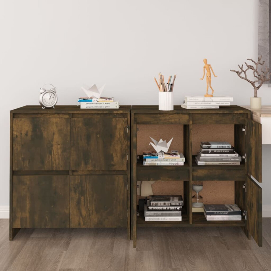 vidaXL Dressoirs 2 st 70x41x75 cm bewerkt hout gerookt eikenkleurig afbeelding 1