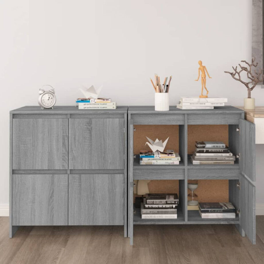 vidaXL Dressoirs 2 st 70x41x75 cm bewerkt hout grijs sonoma eikenkleur afbeelding 1