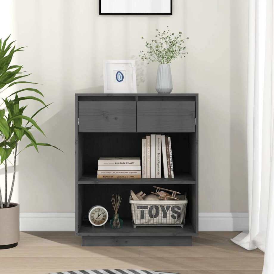 vidaXL Wandkast 60x34x75 cm massief grenenhout grijs vidaXL Wandkast 60x34x75 cm massief grenenhout grijs afbeelding 1