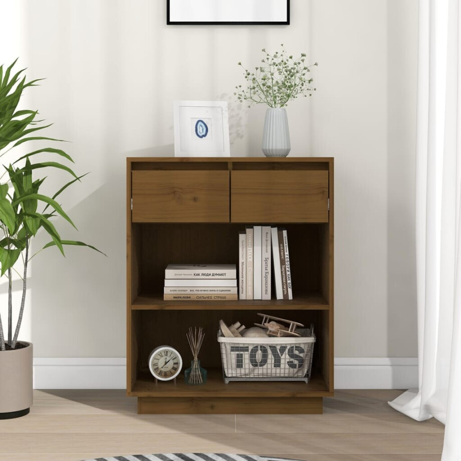 vidaXL Wandkast 60x34x75 cm massief grenenhout honingbruin afbeelding 1
