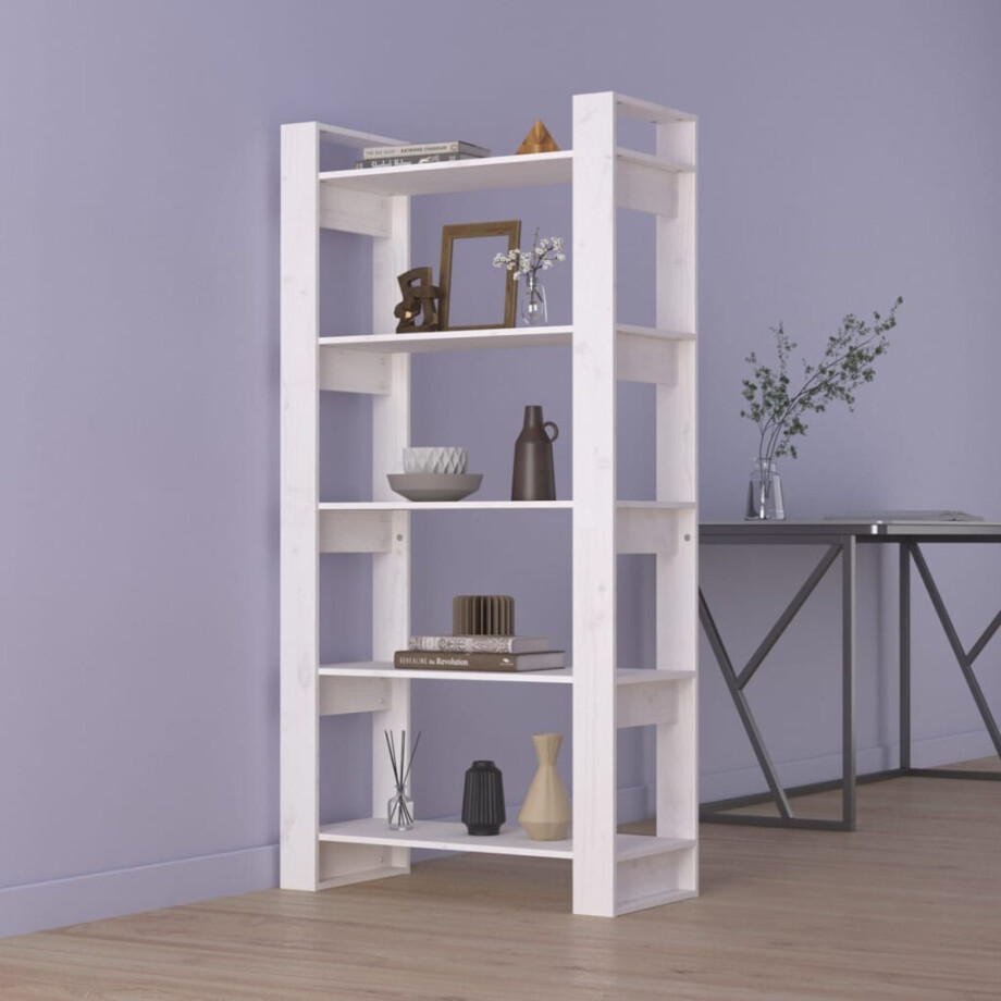 vidaXL Boekenkast/kamerscherm 80x35x160 cm massief hout wit afbeelding 1
