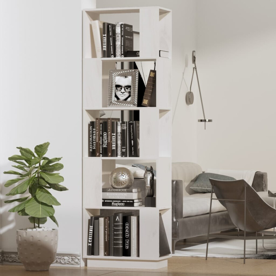 vidaXL Boekenkast/kamerscherm 51x25x163,5 cm massief grenenhout wit afbeelding 1