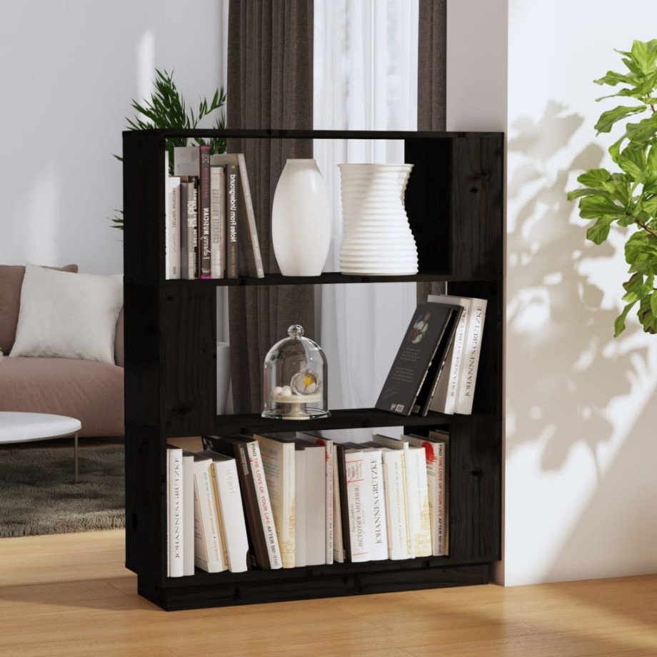 vidaXL Boekenkast/kamerscherm 80x25x101 cm massief grenenhout zwart afbeelding 1