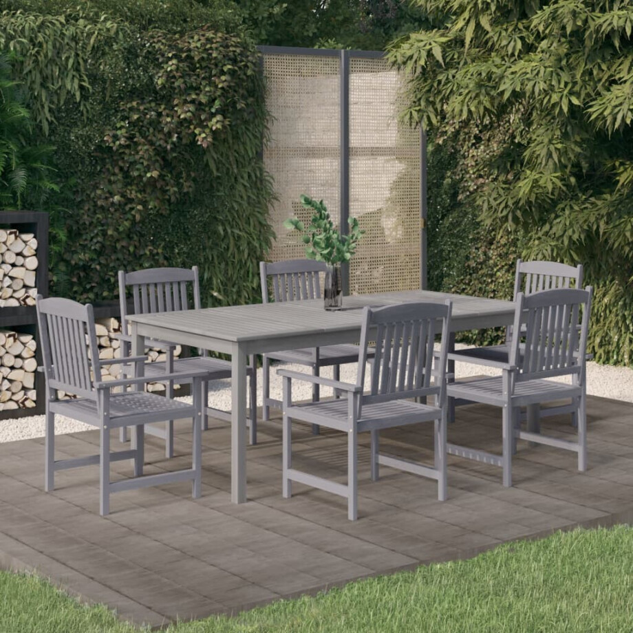 vidaXL 7-delige Tuinset massief acaciahout grijs vidaXL 7-delige Tuinset massief acaciahout grijs afbeelding 1