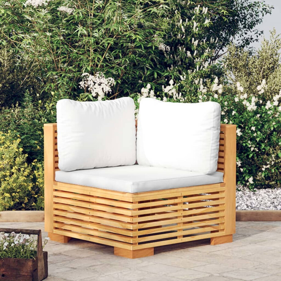 vidaXL Tuinhoekbank met crèmekleurige kussens massief teakhout vidaXL Tuinhoekbank met crèmekleurige kussens massief teakhout afbeelding 1