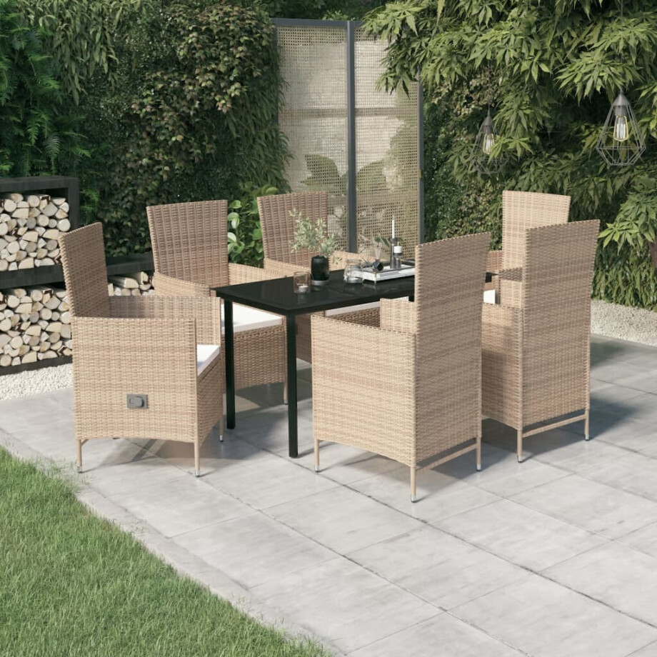 vidaXL 7-delige Tuinset met kussens beige afbeelding 1