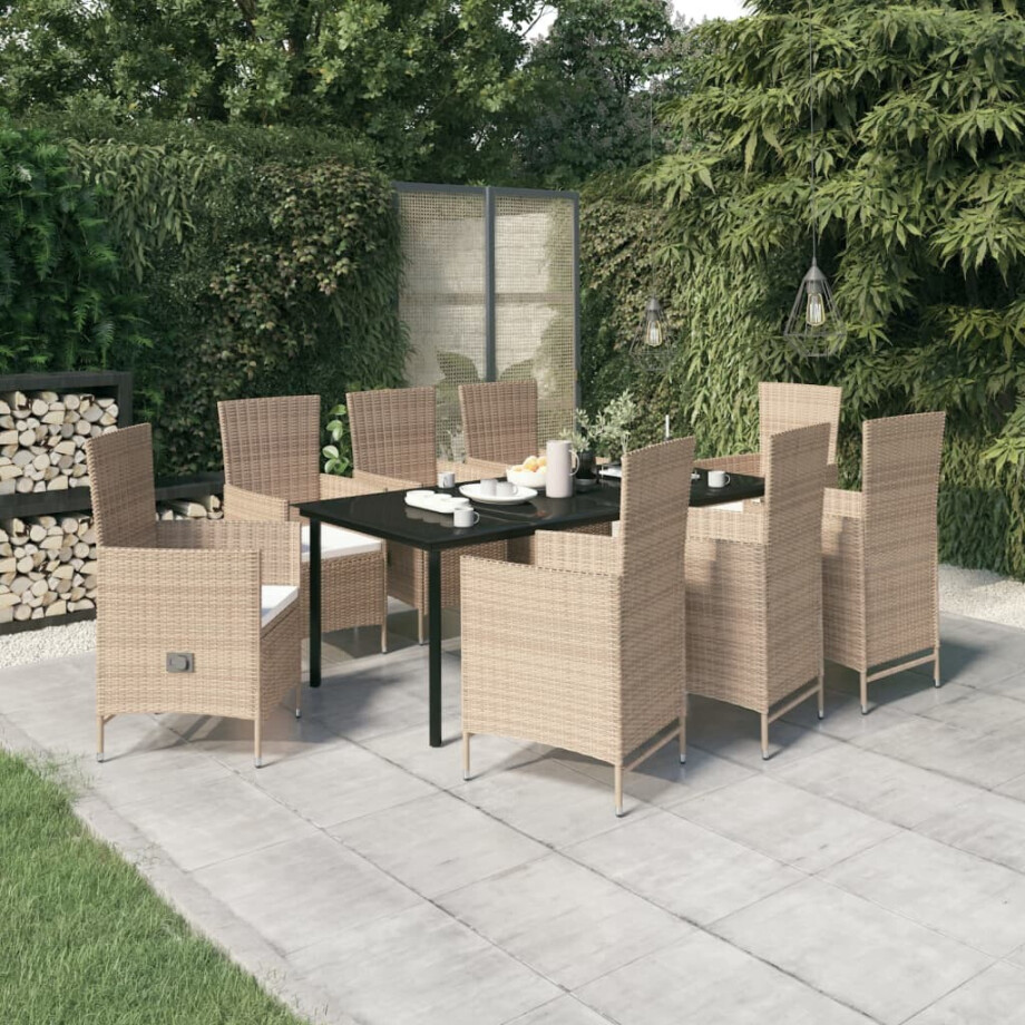 vidaXL 9-delige Tuinset met kussens beige afbeelding 1