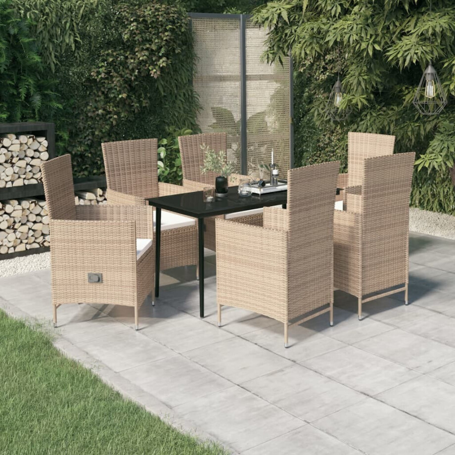 vidaXL 7-delige Tuinset met kussens beige afbeelding 1