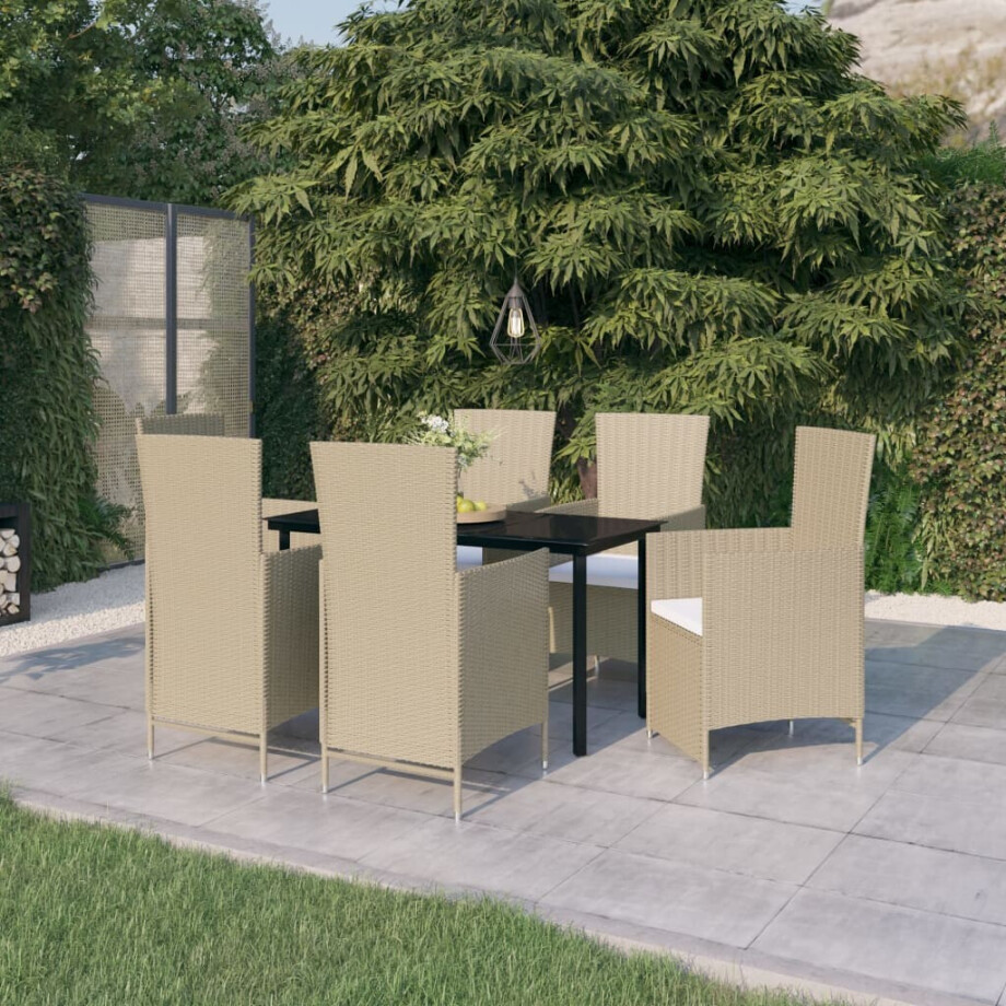 vidaXL 7-delige Tuinset met kussens beige afbeelding 1