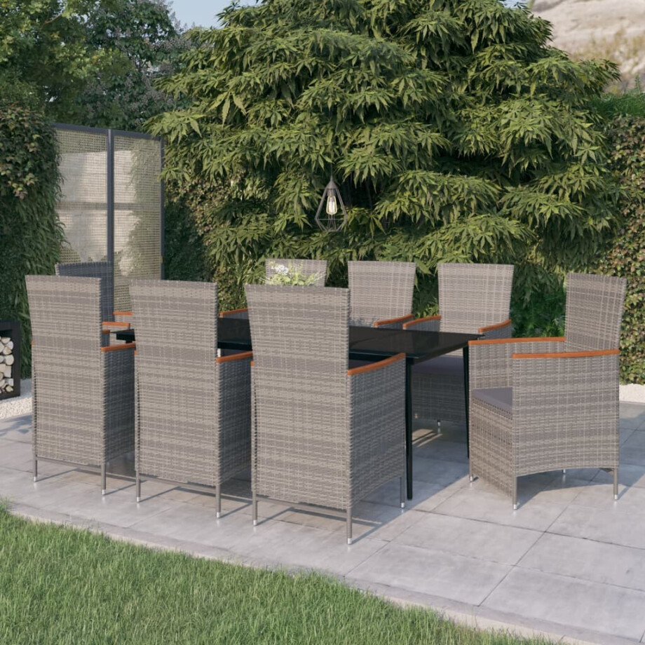 vidaXL 9-delige Tuinset met kussens grijs afbeelding 1