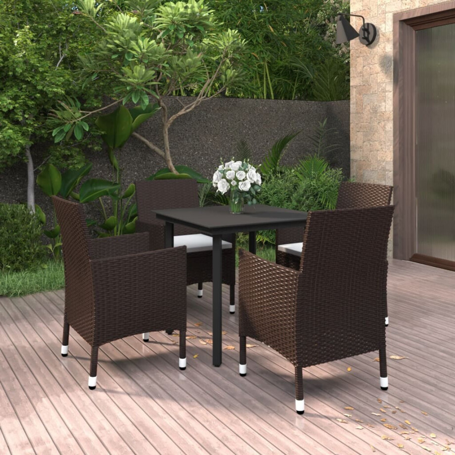 vidaXL 5-delige Tuinset met kussens poly rattan en glas afbeelding 1