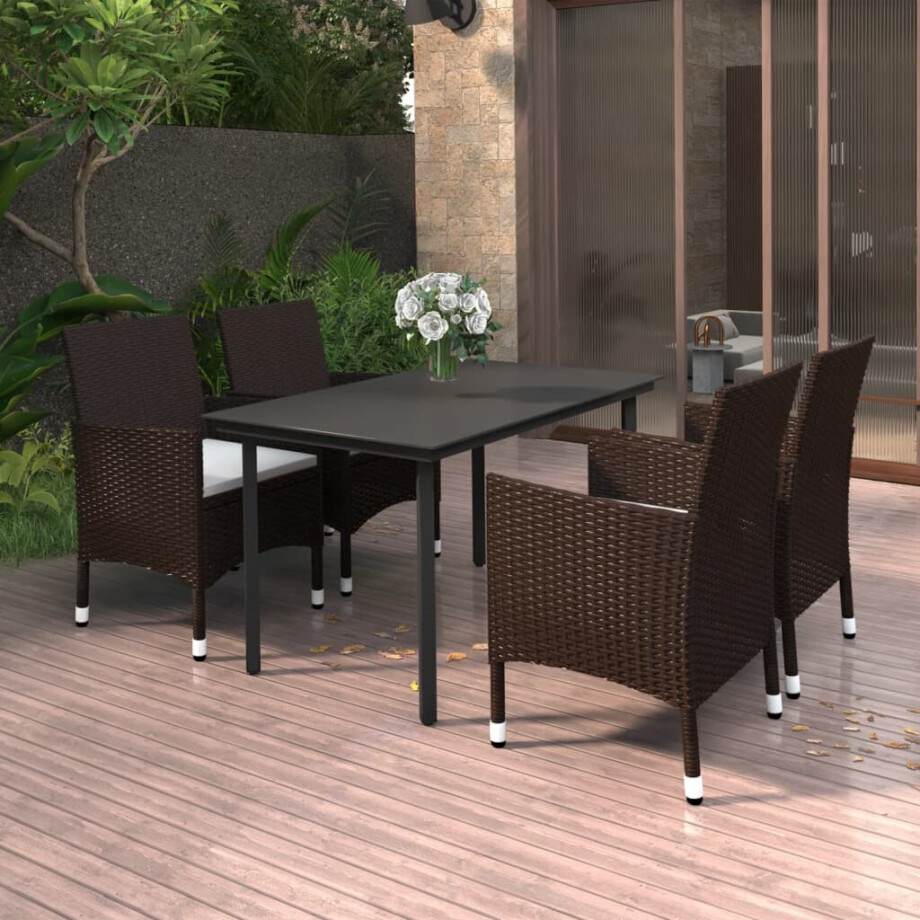 vidaXL 5-delige Tuinset met kussens poly rattan en glas afbeelding 1