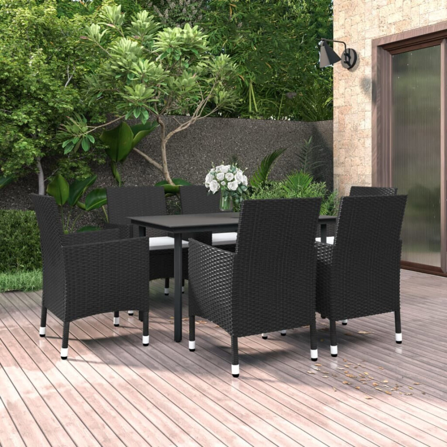 vidaXL 7-delige Tuinset met kussens poly rattan en glas afbeelding 1