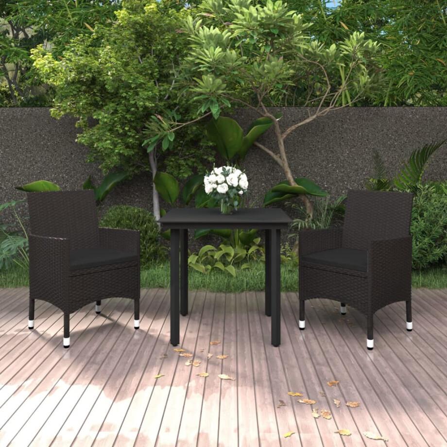 vidaXL 3-delige Tuinset met kussens poly rattan en glas afbeelding 1