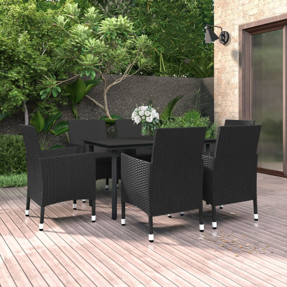 vidaXL 7-delige Tuinset met kussens poly rattan en glas vidaXL 7-delige Tuinset met kussens poly rattan en glas afbeelding 1