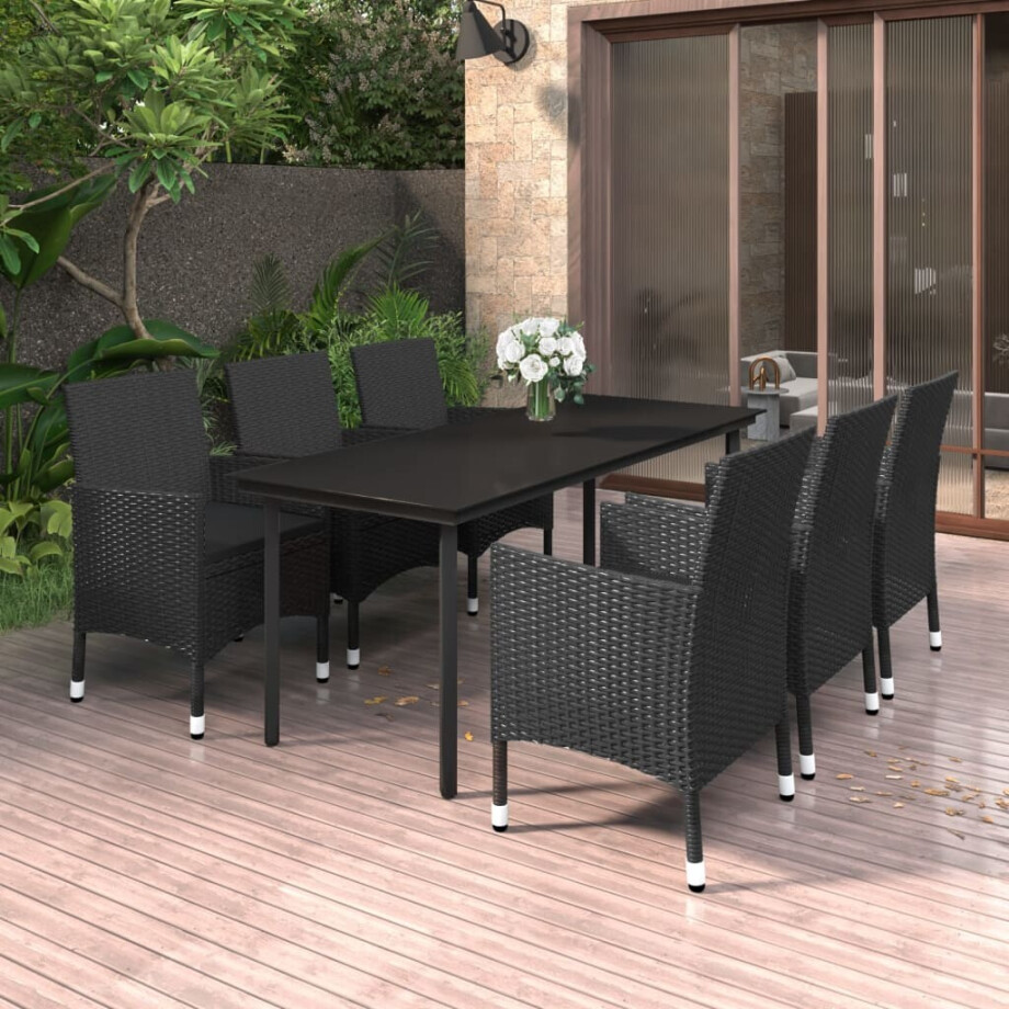 vidaXL 7-delige Tuinset met kussens poly rattan en glas vidaXL 7-delige Tuinset met kussens poly rattan en glas afbeelding 1