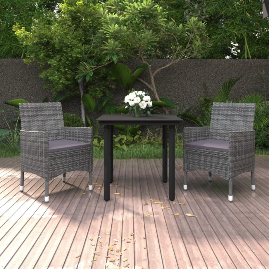 vidaXL 3-delige Tuinset met kussens poly rattan en glas vidaXL 3-delige Tuinset met kussens poly rattan en glas afbeelding 1