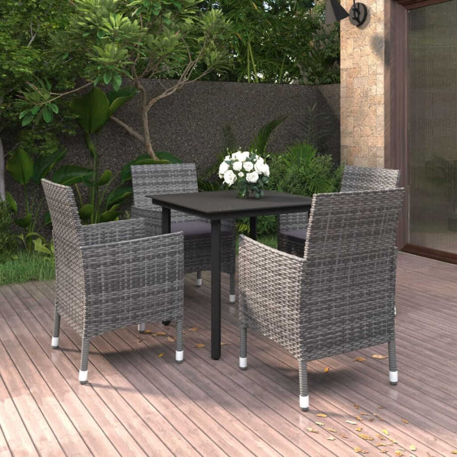 vidaXL 5-delige Tuinset met kussens poly rattan en glas afbeelding 1