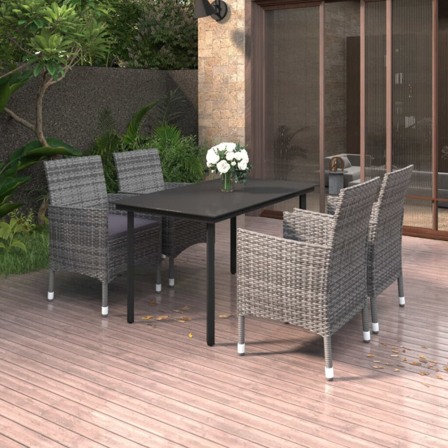 vidaXL 5-delige Tuinset met kussens poly rattan en glas afbeelding 1