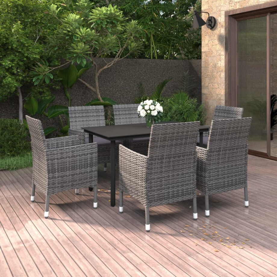 vidaXL 7-delige Tuinset met kussens poly rattan en glas vidaXL 7-delige Tuinset met kussens poly rattan en glas afbeelding 1