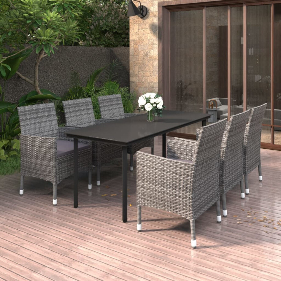 vidaXL 7-delige Tuinset met kussens poly rattan en glas vidaXL 7-delige Tuinset met kussens poly rattan en glas afbeelding 1