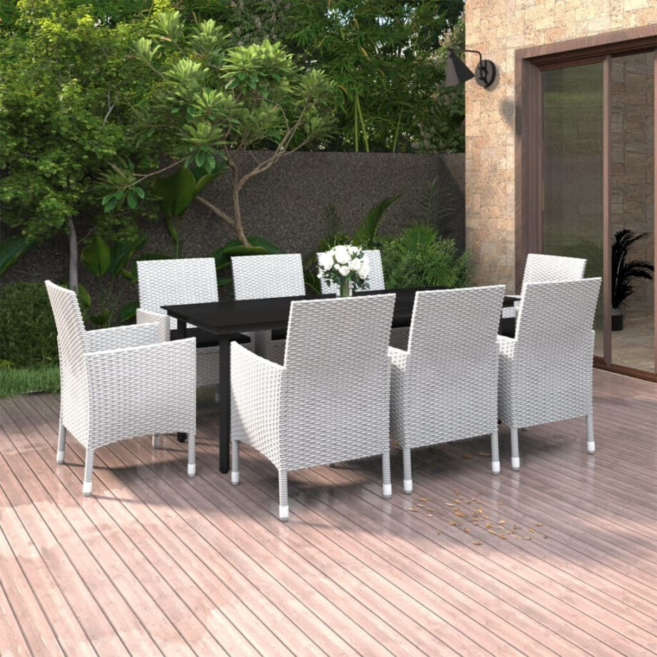 vidaXL 9-delige Tuinset met kussens poly rattan en glas afbeelding 1