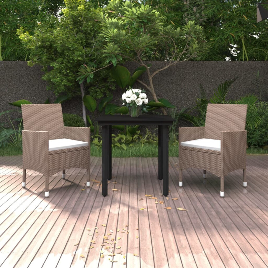 vidaXL 3-delige Tuinset met kussens poly rattan en glas afbeelding 1
