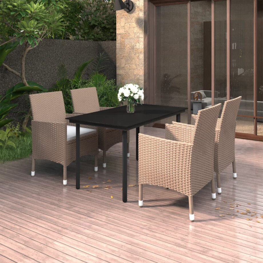 vidaXL 5-delige Tuinset met kussens poly rattan en glas afbeelding 1