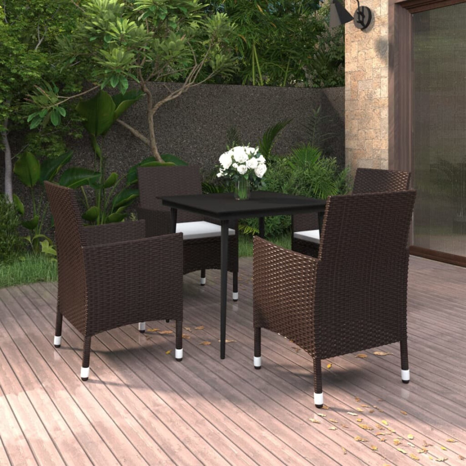 vidaXL 5-delige Tuinset met kussens poly rattan en glas afbeelding 1