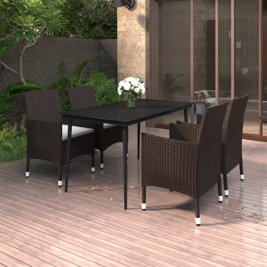 vidaXL 5-delige Tuinset met kussens poly rattan en glas afbeelding 1