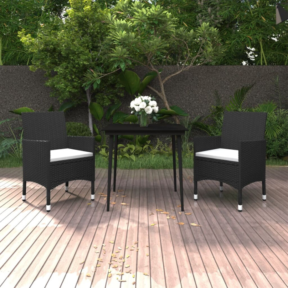 vidaXL 3-delige Tuinset met kussens poly rattan en glas afbeelding 1