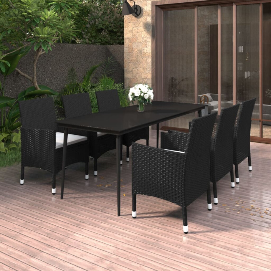 vidaXL 7-delige Tuinset met kussens poly rattan en glas afbeelding 1