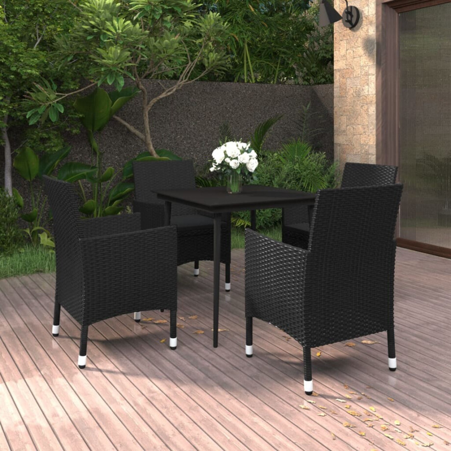 vidaXL 5-delige Tuinset met kussens poly rattan en glas afbeelding 1
