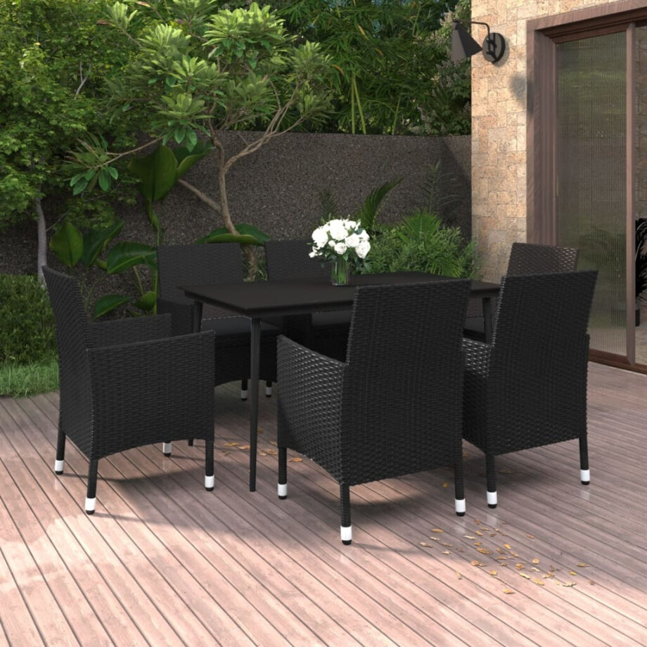 vidaXL 7-delige Tuinset met kussens poly rattan en glas vidaXL 7-delige Tuinset met kussens poly rattan en glas afbeelding 1