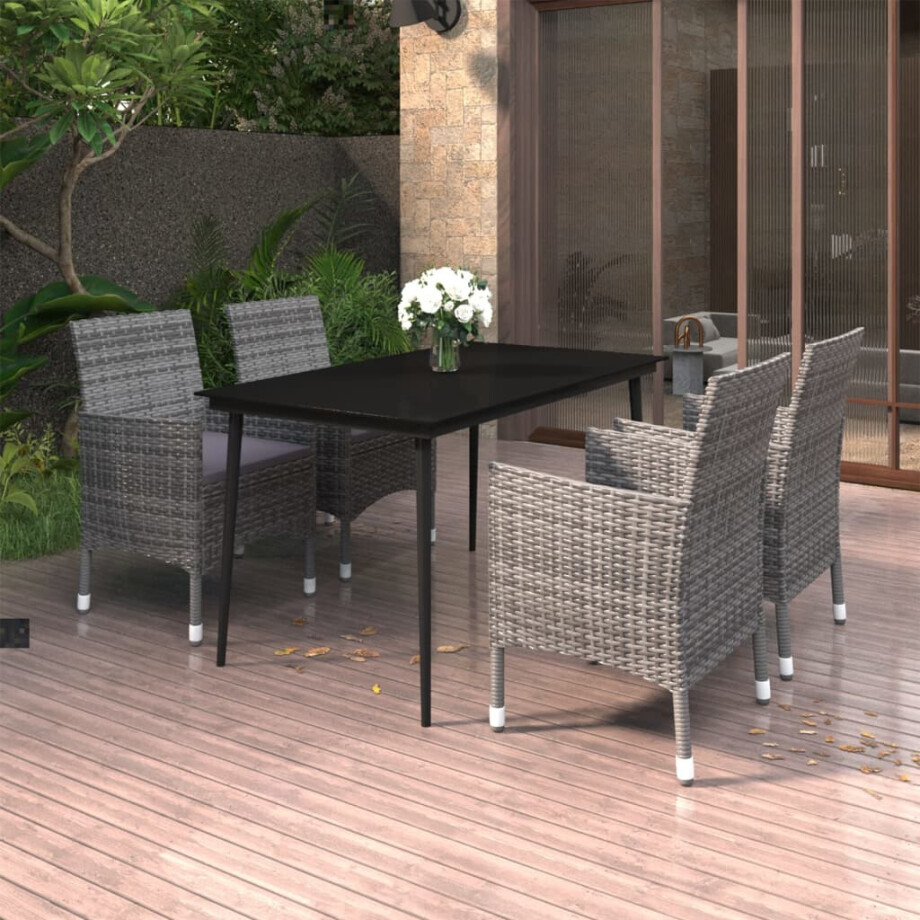 vidaXL 5-delige Tuinset met kussens poly rattan en glas afbeelding 1